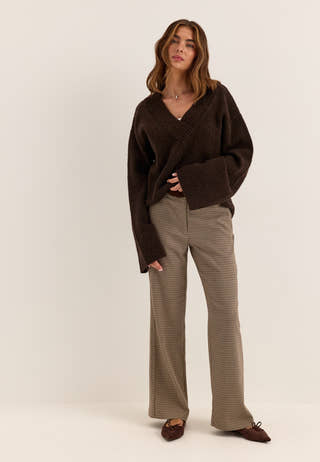 Check Mid Waist Wide Trousers Patterned