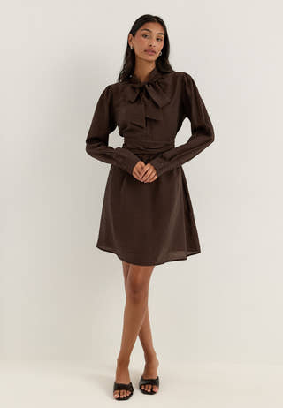 Tie Detail Dress Brown