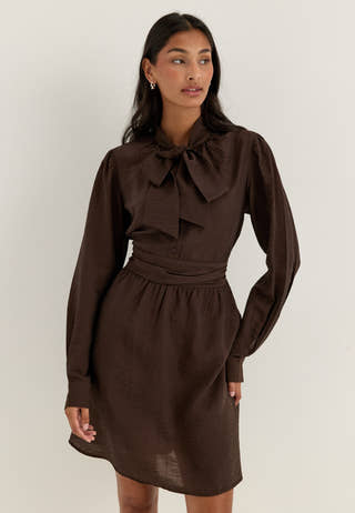 Tie Detail Dress Brown