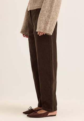 Mid Waist Corduroy Wide Trousers Brown