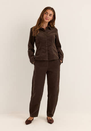 Mid Waist Corduroy Wide Trousers Brown