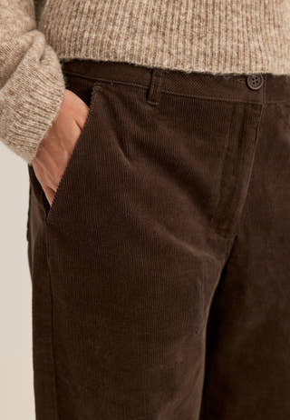 Mid Waist Corduroy Wide Trousers Brown
