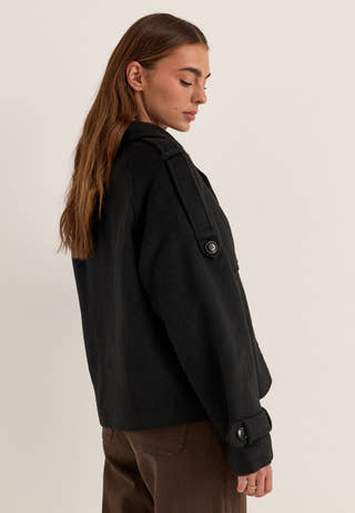 Wool Blend Short Coat Black