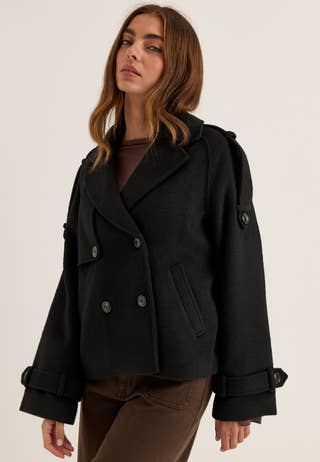 Wool Blend Short Coat Black