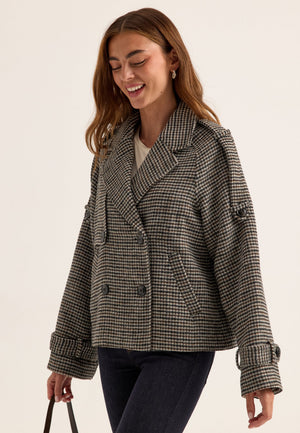 Wool Blend Short Coat Patterned