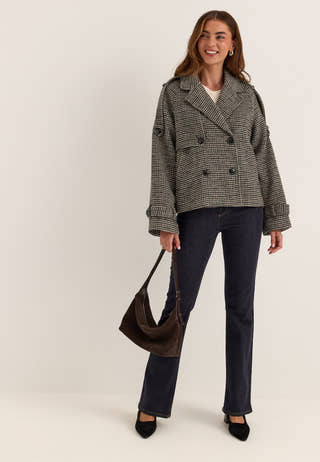 Wool Blend Short Coat Patterned