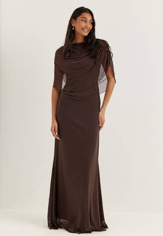 Cape Mesh Gown Brown