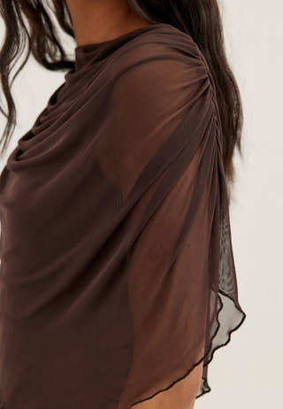 Cape Mesh Gown Brown
