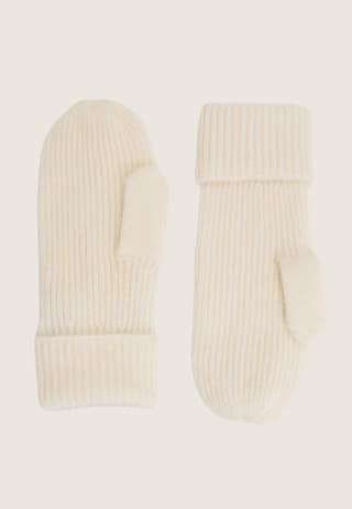 Wool Blend Knitted Mittens White