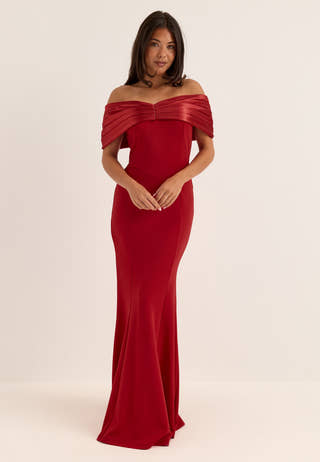 Bea Satin Bow Off Shoulder Gown Red
