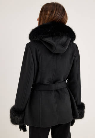 Hooded Wool Blend Coat Black