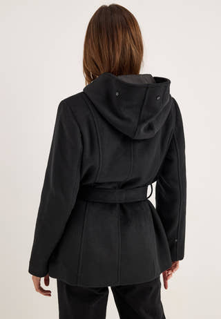Hooded Wool Blend Coat Black