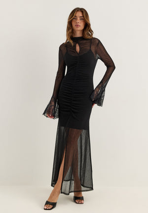Lace Sleeve Ankle Dress Black