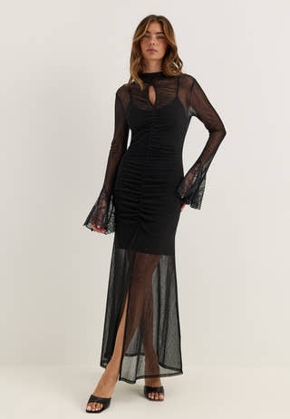 Lace Sleeve Ankle Dress Black