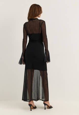 Lace Sleeve Ankle Dress Black