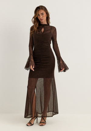 Lace Sleeve Ankle Dress Brown