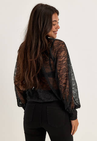 High Neck Lace Blouse Black