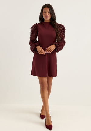 3D Floral Sleeve Dress Red