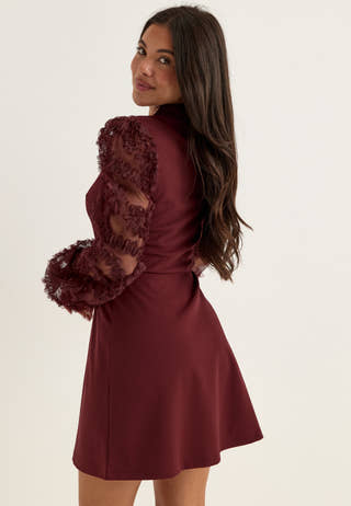 3D Floral Sleeve Dress Red