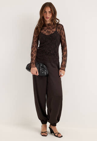 Long Sleeve Lace Top Brown