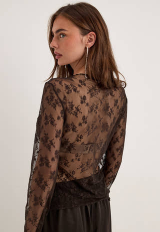 Long Sleeve Lace Top Brown
