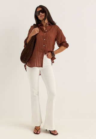 Slftoran Oversized Ls Striped Shirt Striped