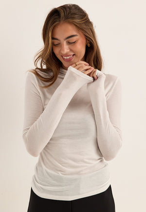 Long Sleeve Modal Top White