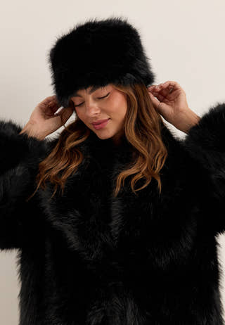 Faux Fur Hat Black
