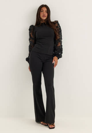 3D Floral Sleeve Top Black