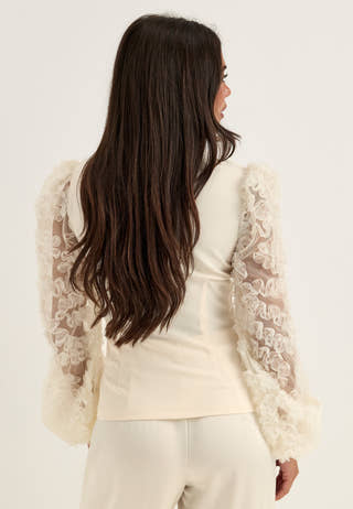 3D Floral Sleeve Top White