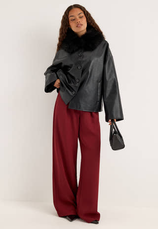 High Waist Pleated Trousers Red