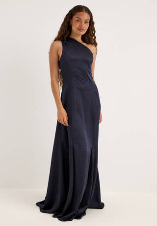 One Shoulder Satin Gown Blue