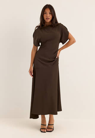 Rounded Sleeve Maxi Dress Brown