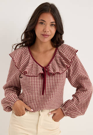 Gingham Flounce Blouse Patterned