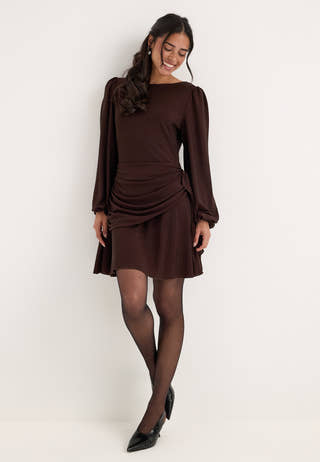 Puff Sleeve Sparkling Short Dress Purple