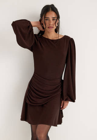 Puff Sleeve Sparkling Short Dress Purple