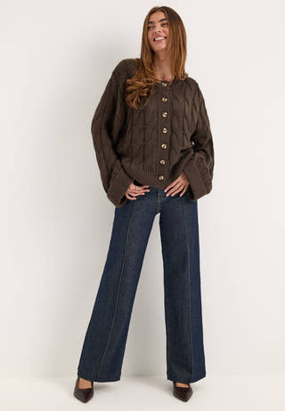 Cable Knitted Cardigan Brown