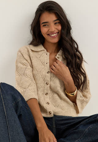 Objkaisa Flora 3/4 LO KNIT CARDIGAN Beige