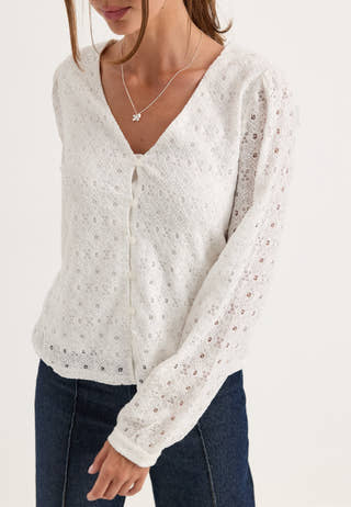 Objlaila L/S V-NECK TOP NOOS White