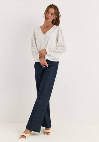 Objlaila L/S V-NECK TOP NOOS White