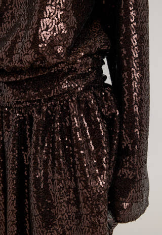 Sequin Ruched Mini Dress Brown
