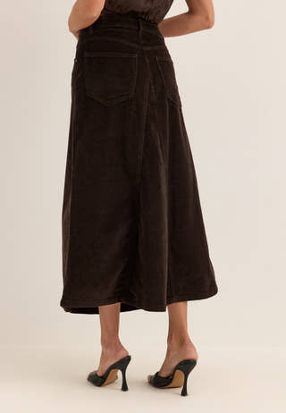 Vmgina Hr Calf Cord Skirt Brown