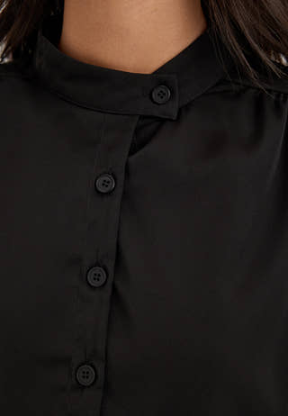 Balloon Hem Satin blouse Black