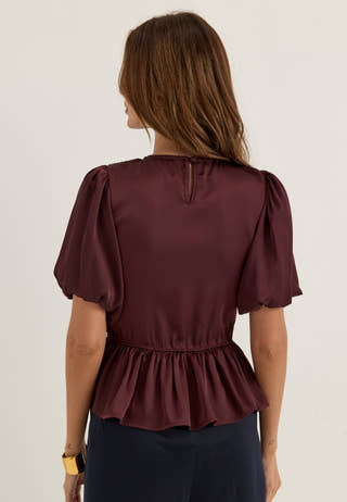 Smock Satin Blouse Purple