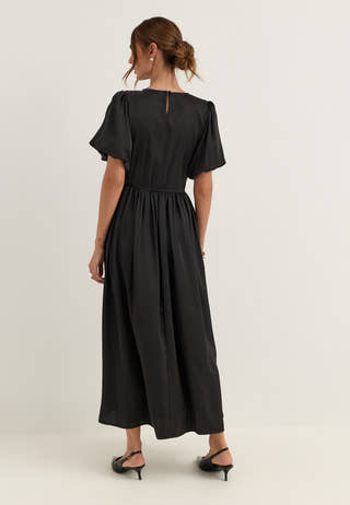 Smock Satin Maxi Dress Black