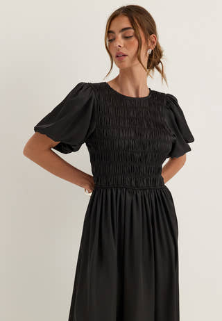 Smock Satin Maxi Dress Black