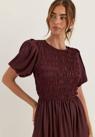 Smock Satin Maxi Dress Purple