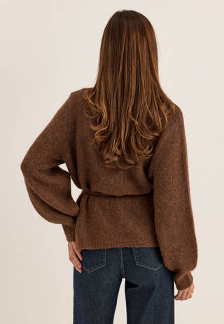 Vmberry Ls O-neck Tie Cardigan Brown