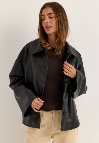 Fur Collar PU Jacket Black