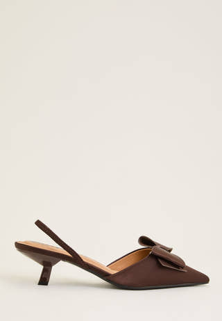 Biakristin Kitten Heel Bow Slingback Satin Brown